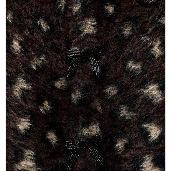 NWT ZARA jacquard leopard holiday bow cardigan, Med $79 D19 - Picture 4 of 12